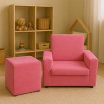 Kit Sofazinho Infantil Criança e Puff Quadrado Kids Confortavel Multiuso Decorativo Macio Leve