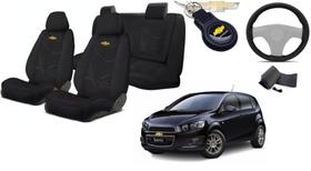 Kit Sofisticado Capas Tecido Assentos Sonic 2012 a 2014 + Capa Volante + Chaveiro GM