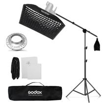 Kit Softbox Bowens Com Grid Colmeia Godox 60x90cm + Braço Girafa + Tripé Greika 2,4m
