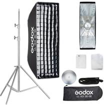Kit Softbox Bowens Godox Ul-box 30x90cm Beauty Dish Com Tela Grid + Tripé 2 Metros Inox