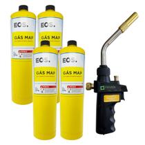 Kit Solda Alumínio Maçarico Acend Automático + 4 Refil Map