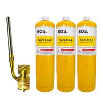 Kit Solda Alumínio Maçarico Portátil E 3 Refil Gás Map 400g