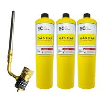 Kit Solda Alumínio Maçarico Portátil E 3 Refil Gás Map 400g