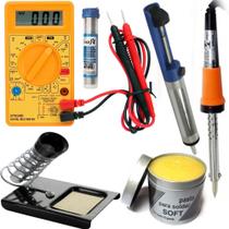 Kit Solda Ferro Multímetro Tubetes Sugador Suporte Pasta Kit Solda Ferro Multímetro Tubetes Sugador Suporte Pasta