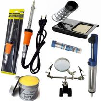 Kit Solda Ferro Tubetes Lupa Sugador e Suporte Kit Solda Ferro Tubetes Lupa Sugador e Suporte