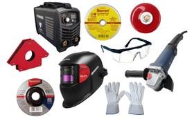 Kit soldador - maquina de soldar e mascara automatica + esmerilhadeira 4 1/2