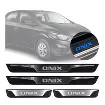 Kit Soleira 4 Portas Aço Inox Led Azul Chevrolet Onix 2013 2014 2015 2016 2017 2018 2019