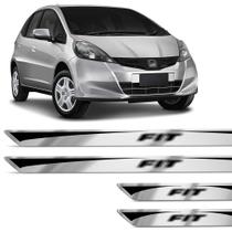 Kit Soleira Honda New Fit 2009 a 2021 Protetora Resinada Prata Escovado com Grafia Preta - Ura