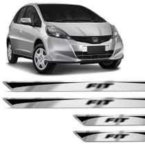 Kit Soleira Honda New Fit 2009 a 2021 Protetora Resinada Prata Escovado com Grafia Preta