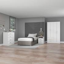 Kit Solteiro Guarda Roupa Cômoda Mesa Cabeceira Menu Móveis Branco