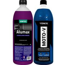 Kit Solupan Alumax 1,5L Limpador Desencrustante MotoV 1,5L Shampoo Desengraxante Limpeza Pesada Vonixx
