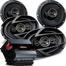 Kit Som Alto - 2 Auto Falantes 6 + 2 Bocas 6x9 Hurricane + Módulo Amplificador Potência Soundigital