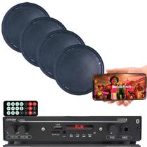 Kit Som Ambient Receiver Bt 1002+4 Arandelas Teto Gessopreta