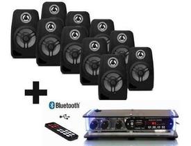 Kit Som Ambiente 10 Caixas Pretas + Amplificador Bluetooth