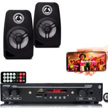 Kit Som Ambiente 1002 Bt Control + 2 Caixas Parede Preta 55w