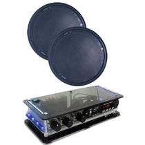 Kit Som Ambiente 2 Arandelas Pretas 6'' C/ Amplificador Bt