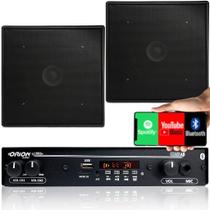 Kit Som Ambiente 2 Caixas Teto Preta + Amplificador Bt Fm Sd