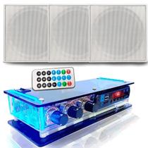 Kit Som Ambiente 3 Caixa Quadrada Teto Amplificador Bluetooth Usb Auxiliar