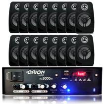 Kit Som Ambiente 300w Bluetooth +16 Caixas Parede Pretas - ORION