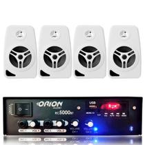 Kit Som Ambiente 300w Bluetooth + 4 Caixas Parede Brancas - ORION