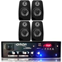 Kit Som Ambiente 300w Bluetooth + 4 Caixas Parede Pretas