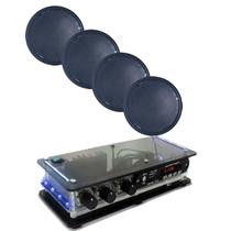 Kit Som Ambiente 4 Arandelas Pretas 6'' C/ Amplificador Bt