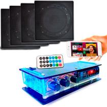 Kit Som Ambiente 4 Arandelas Quad Pretas C/ Amplificador Bt