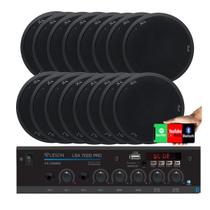 Kit Som Ambiente 4 Canal 500watts +16 Caixas Para Teto/gesso Preto - Leson