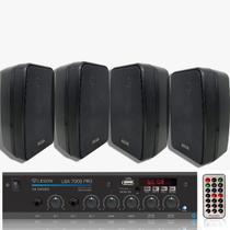 Kit Som Ambiente 500w 4 Canais Rc7000bt USB/Bluetooth + 4 Caixas LSA 70w Leson