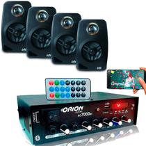 Kit Som Ambiente 500w Bt+4 Caixas Parede Pretas Leson 70 Rms