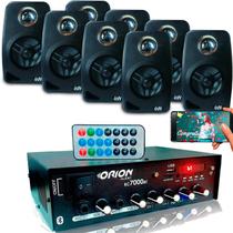Kit Som Ambiente 500w Bt+8 Caixas Parede Pretas Leson 70 Rms
