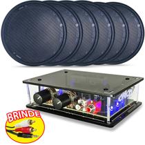 Kit Som Ambiente 6 Arandelas Pretas 6'' C/ Receiver