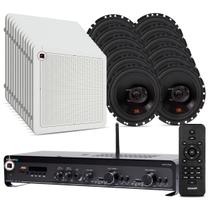 Kit Som Ambiente Academia Salão Lojas Bluetooth Conexão Tv Usb Sd Slim 2700 Optical + Arandelas Jbl Embutir Teto