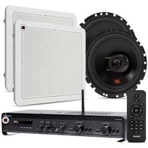 Kit Som Ambiente Academia Salão Lojas Bluetooth Conexão Tv Usb Sd Slim 2700 Optical + Arandelas Jbl Embutir Teto