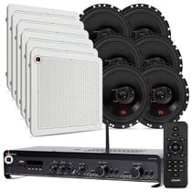 Kit Som Ambiente Academia Salão Lojas Bluetooth Conexão Tv Usb Sd Slim 2700 Optical + Arandelas Jbl Embutir Teto