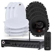 Kit Som Ambiente Academia Salão Lojas Bluetooth Conexão Tv Usb Sd Slim 2700 Optical + Arandelas Jbl Embutir Teto