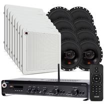 Kit Som Ambiente Academia Salão Lojas Bluetooth Conexão Tv Usb Sd Slim 2700 Optical + Arandelas Jbl Embutir Teto