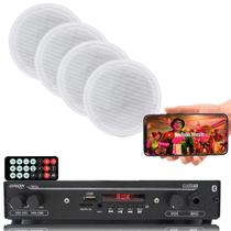 Kit Som Ambiente Amplificador Bluetooth + 4 Arandelas Gesso