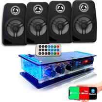 Kit Som Ambiente Amplificador Bluetooth + 4 Caixas Acústicas