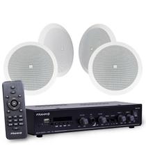 Kit Som Ambiente Amplificador Bluetooth Frahm 4 Arandelas JBL Quadrada ou Redonda Gesso Branca Kit Som Ambiente Amplificador Bluetooth Frahm 4 Arandelas JBL Quadrada ou Redonda Gesso Branca