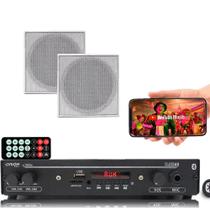 Kit Som Ambiente Amplificador Bt Fm+2 Caixas Quadradas
