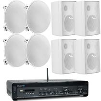 Kit Som ambiente Amplificador Frahm Slim 4100 300W 4 Arandelas 6 FR 40W Redondas 4 Caixas PS200 30W Som Residencial e Comercial Kit Som ambiente Amplificador Frahm Slim 4100 300W 4 Arandelas 6 FR 40W Redondas 4 Caixas PS200 30W Som Residencial e Comercial