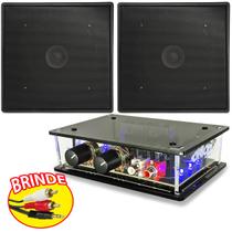 Kit Som Ambiente Amplificador Slim + 2 Caixa Acústica Musica Kit Som Ambiente Amplificador Slim + 2 Caixa Acústica Musica