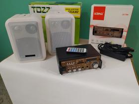 Kit Som Ambiente: Amplificador som + 2 caixas de som, bivolt