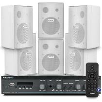 Kit Som Ambiente Area Gourmet Bluetooth Receiver Slim 1600 Usb Sd + 6 Caixas Acustica Ps200 Branca