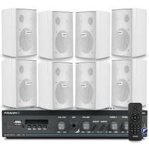 Kit Som Ambiente Area Gourmet Bluetooth Receiver Slim 1600 Usb Sd + 8 Caixas Acustica Ps200 Branca