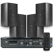 Kit Som Ambiente Area Gourmet Bluetooth Usb Sd + 4 Caixas Acustica Interna e Externa