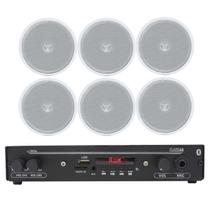 Kit Som Ambiente Bluetooth + 6 Arandela Quadrada Teto Gesso