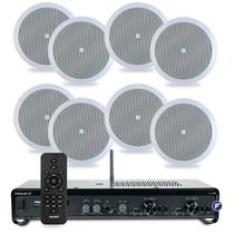 Kit Som Ambiente Bluetooth Area Gourmet Conexão Tv Optical Spotify Usb + 8 Arandelas Embutir Jbl
