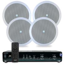 Kit Som Ambiente Bluetooth Usb Sd Controle Remoto Amplificador Com 4 Arandelas Jbl Redonda